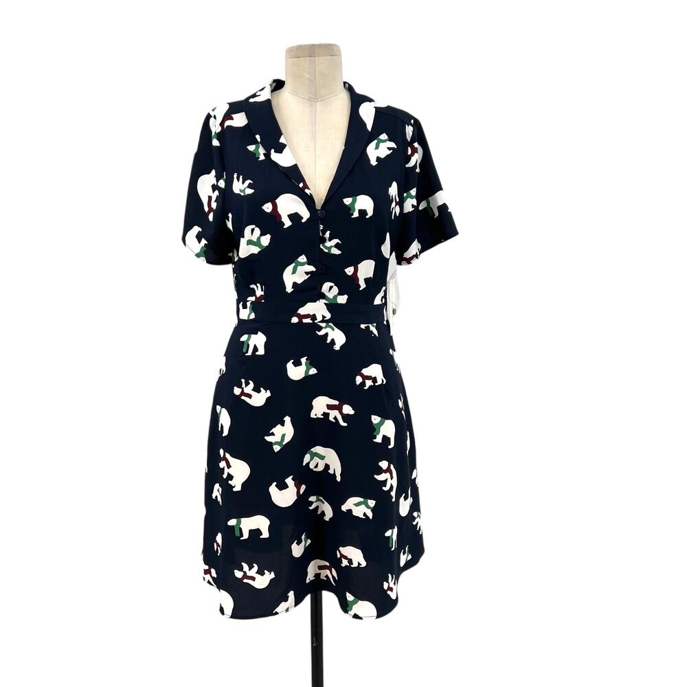 ModCloth Susan Bee Anthony Dress Polar Bear Print Navy Blue White Size US 8